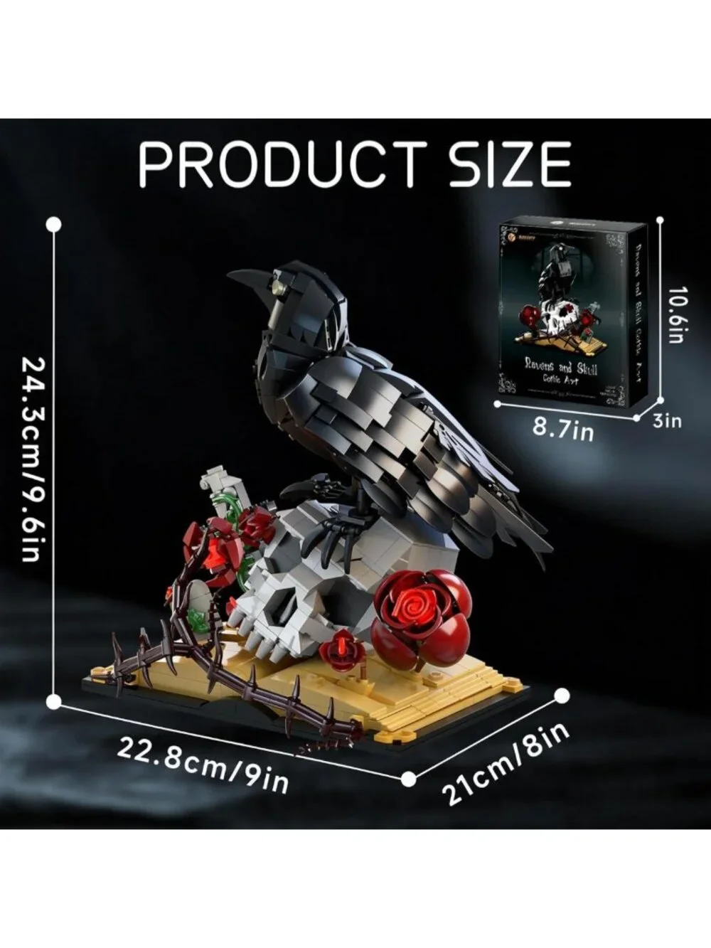 Gothic Skull & Raven Building Set - Unique Table Decor, Halloween Gift, 758 PCS